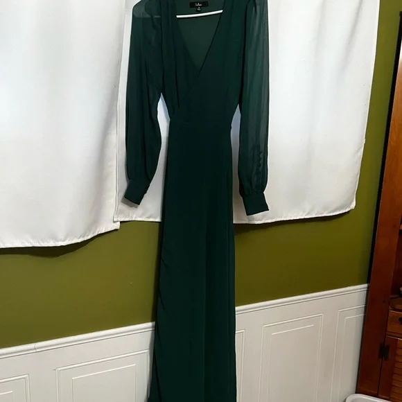 Lulus Emerald Green Long Sleeve Wrap Maxi Dress | Medium - Picture 2 of 4